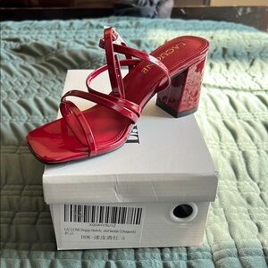 Lacoste Women's Burgundy Strappy Block Heels